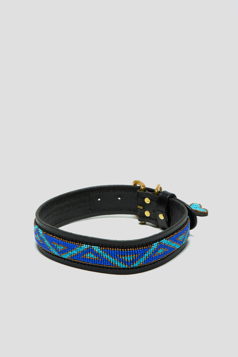 Kabaka Blue" Leather Beaded Dog Collars