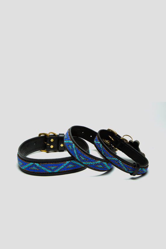 Kabaka Blue" Leather Beaded Dog Collars