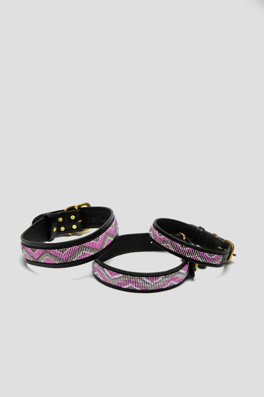 Kabaka Pink" Leather Beaded Dog Collars